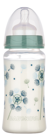 ”Baby-Nova” Biberon din silicon cu gât larg, 300 ml, 0 - 24 luni, debit mediu, fără BPA, cu tetină suplimentară, 1 buc