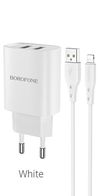 Borofone Wall Charger with Сable USB to Lightning BN2 2xUSB 2.1A, White 