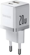 cumpără Încărcător cu fir Baseus P10111608213-00 GaN 1*Type-C+1*USB-A 20W, Palm Series, Moon White în Chișinău 