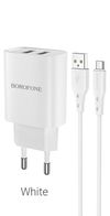 Borofone Wall Charger with Сable USB to Micro-USB 2xUSB 2.1A, White 