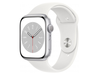 Apple Watch Series 8 GPS, 45mm Silver Aluminium Case with White Sport Band, MP6N3 