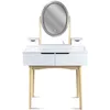 купить Стол Jumi CM-920439 Туалетный столик с банкеткой и овальным зеркалом со светодиодной подсветкой (140x80x40 см), белый/бежевый в Кишинёве 