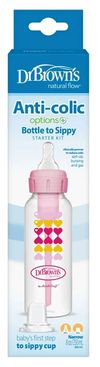 купить Поильник Dr. Brown's 072239309582 Biberon de tranzitie cu gat ingust Options+ Roz, 250ml в Кишинёве 