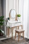 купить Стол Jumi CM-920439 Туалетный столик с банкеткой и овальным зеркалом со светодиодной подсветкой (140x80x40 см), белый/бежевый в Кишинёве 