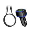 купить Borofone BZ14A Mercury dual port PD20W+QC3.0 ambient light car charger set (1m Type-C to Type-C cable) black, 740045, total output 5V / 3A, в Кишинёве 