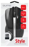 Wireless Mouse Qumo Style, Optical, 1000 dpi, 3 buttons, Ambidextrous, 2xAAA, Black, USB 