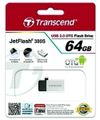 64GB USB2.0/Micro-USB Flash Drive Transcend "JetFlash 380", Silver, Metal Case,OTG (R/W:20/10MB/s) 