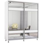 Dulap Mobildor-Lux Aron cu uși glisante cu oglindă zebra (210x60x240H cm) Alb Brilliant