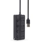 USB 2.0 Hub 4-port with switches, cable 80 cm, Gembird 