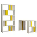Офисный стол Trendy Lima, alb, galben, cu raft