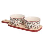Тарелка Promstore 23341 Set pentru aperitiv Christmas (2 boluri + suport din lemn)