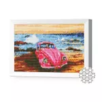 Картина по номерам Art Gallery JS24592 Mozaic cu diamante 20x30cm Automobilul roz langa mare