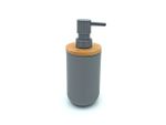 Dozator pentru săpun Tendance Rubber 300ml D7.2cm, capac bambus, gri, din plastic