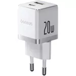 Încărcător cu fir Baseus P10111608213-00 GaN 1*Type-C+1*USB-A 20W, Palm Series, Moon White