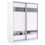 Dulap Mobildor-Lux Fox uși glisante din PAL cu elemente din oglindă (150x60x200H cm) Alb