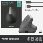 Wireless Mouse Logitech MX Vertical, Optical, 400-4000 dpi, 6 buttons, Bluetooth+2.4GHz, Rech.,Black