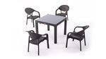 Set Masa Rattan 90x90 cafenie cu sticla + 4 scaune Bambo