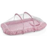 Cocon pentru bebelusi BabyJem 554 Saltea reductor BabyNest cu pernuta si plasa insecte Sleep Safe Roz