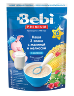 Каша молочная 3 злака Bebi Premium с малиной и мелиссой (6+ мес.), 200 г