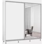 Dulap Mobildor-Lux Aron cu uși glisante din oglindă și PAL (230x60x210H cm) Alb Brilliant