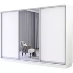 Dulap Mobildor-Lux Fox uși glisante din oglindă și PAL (310x60x220H cm) Alb