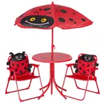 Set de mobilier pentru copii Holland 44563 Set de mobilier pentru copii Buburuza, 4 unitati: 1 masa, 1 umbrela, 2 scaune, rosu