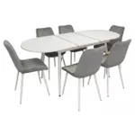 Комплект стол и стулья Evelin di Costacurta стол DT-533R Wh + 6 стульев YTC-055Wh BLU-13 (Light grey)