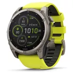 Ceas inteligent Garmin Fenix 8 – 47 mm, Solar, Sapphire, Titanium with Amp Yellow (010-02906-21)