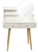 Masă Jumi CM-891920 Scandi cu oglindă rotundă (40cm), dimensiuni 120×80×40cm, Alb/Oak Artisan