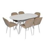 Комплект стол и стулья Evelin di Costacurta стол Raffles Oval White + 6 стульев YTC-064Wh UF910-01 Light beige