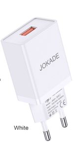 Jokade Wall Charger with Cable USB to Type-C Single Port 5A JB022, White