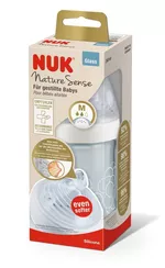 Бутылочка стеклянная NUK Nature Sense с силиконовой соской (0-6 мес) 240 мл