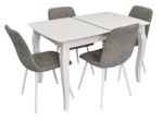 Комплект стол и стулья Evelin di Costacurta стол HV-29V White + 4 стула YTC-078Wh UF885-14 Grey
