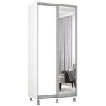 Шкаф Mobildor-Lux Aron-P Раздвижные двери из зеркала и ДСП 1,0–1,8 м (100 x 60 x 240 см) Белый блестящий