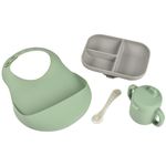 Seturi pentru hrănire bebelușilor Beaba B913556 Set de masa silicon Essentials Grey/Sage Green