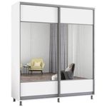 Dulap Mobildor-Lux Aron cu uși glisante cu oglindă orizontal (220x60x230H cm) Alb Brilliant