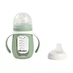 Biberon din sticla si husa din silicon Beaba Sage Green (4+ luni) 210 ml