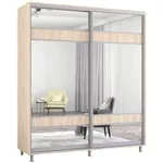 Dulap Mobildor-Lux Aron cu uși glisante cu oglindă zebra (220x60x200H cm) Sonoma