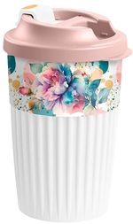 Cană termos Promstore 55655 Phibo Flori 450ml cu clapeta, roz