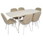Комплект стол и стулья Evelin di Costacurta стол DT-532R Wh + 6 стульев YTC-064Wh UF910-01 (Light beige)