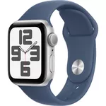 Ceas inteligent Apple Watch SE 2024 GPS 40mm Silver Aluminium Case with Denim Sport Band - S/M MXEC3