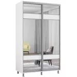 Dulap Mobildor-Lux Aron cu uși glisante cu oglindă zebra (130x60x200H cm) Alb Brilliant