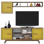 Set mobilă living Trendy Ayla, Nuc, Galben 160x56x35cm