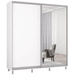 Dulap Mobildor-Lux Aron cu uși glisante din oglindă și PAL (190x60x230H cm) Alb Brilliant
