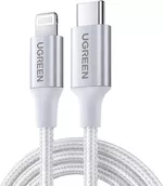 Cablu telefon mobil Ugreen 70523 Cable Type-C to Lightning MFI, 3A, 1M, Shell Braided, US304, Silver