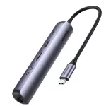 Adaptor de rețea USB Ugreen 67189 / HUB 5in1 Ultra Slim Type-C to 3xUSB+RJ45+Type-C, Space Grey