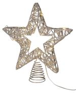 Decor de Crăciun și Anul Nou Promstore 37019 Varf de brad 28cm Stea, 20LED, timer, alb-cald, argintiu