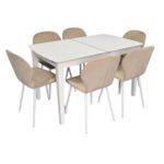 Комплект стол и стулья Evelin di Costacurta стол HV-27V White + 6 стульев YTC-064Wh UF910-01 Light beige