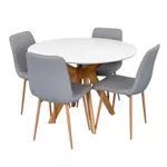 Комплект стол и стулья Evelin di Costacurta стол Raffles Round White Bella beech + 4 стула XR-154Wo Light grey3