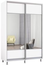 Шкаф Mobildor-Lux Aron-P uși glisante din PAL cu oglindă orizontal (150x60x230H cm) Alb Brilliant